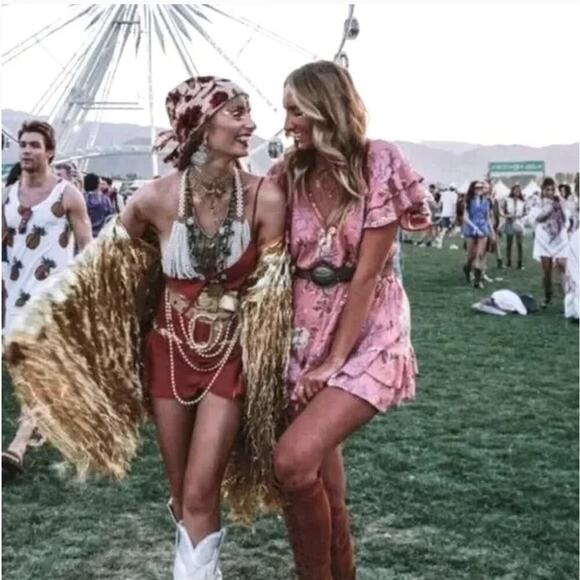 NEW $250 Spell & The Gypsy Rosa Pink Floral Ruffle Tiered Play Dress - Picture 2 of 8